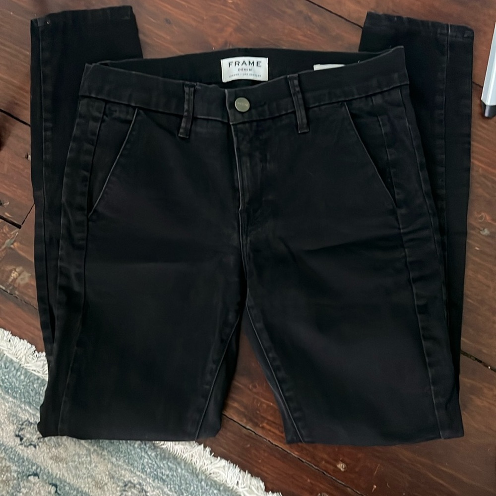 Frame denim ale Skinny Tuxe washed black pants, ankle length!